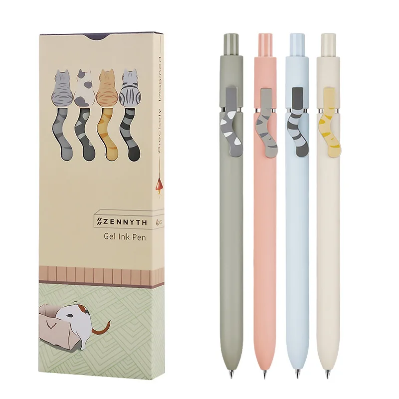 

Kawaii Gel Pen 4pc/Set Retractable Ballpoint Pen Cute Cat 0.5mm Fine Point Quick Dry Smooth Writing Office School Stationery