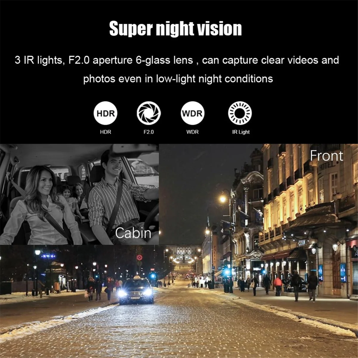 Dual Dash Cam Front and Inside 1440P+1080P Car Black Box Dash Camera 3 Inch IPS Camera Recorder Night Vision XY