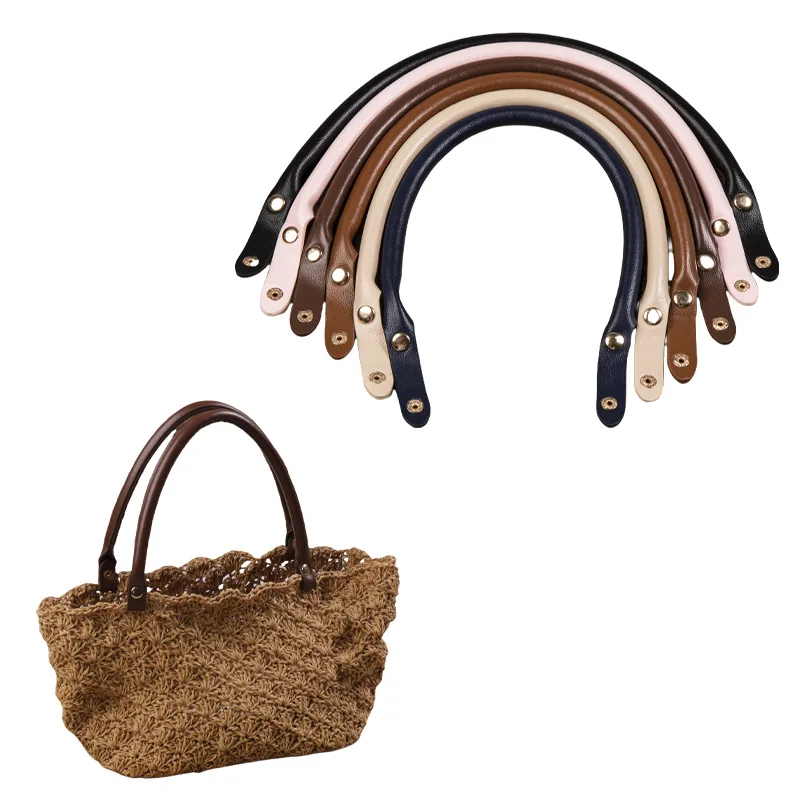 Purse Handles 1/2Pcs 40cm Length Handbag Handles Black PU Leather Purse Strap With Button For Handbag