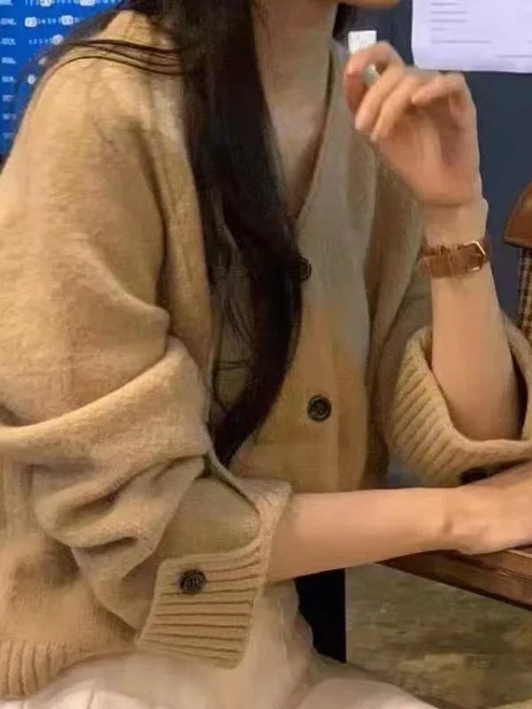 

Lazy Luxury Knitted Sweater round Ne Belted Spring Autumn Sle Slimming Open Cardigan Women's Top Long Sve Polyester