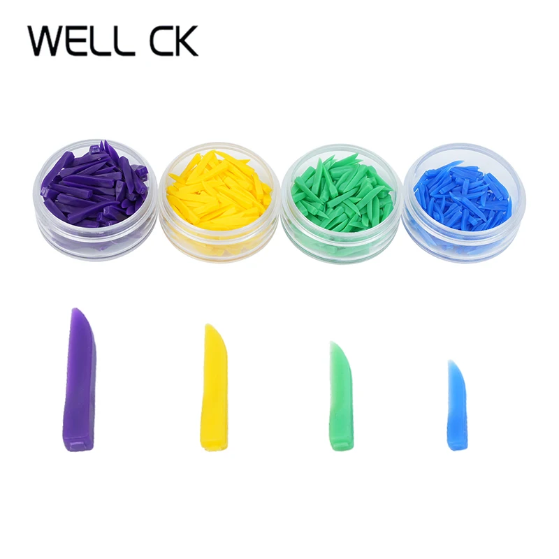 Cuñas dentales desechables de plástico, cuñas de madera con/sin extremo, agujeros circulares, 4 colores, caja de 100 unids/lote