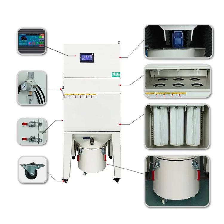 Extrator de poeira industrial com coletor automático para carpintaria com limpeza a jato de pulso