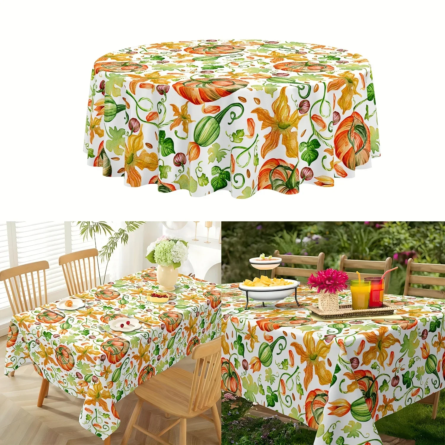 1 piece of circular Thanksgiving tablecloth - Autumn-themed with maple leaves and pumpkins design, perfect for the kitchenxzj