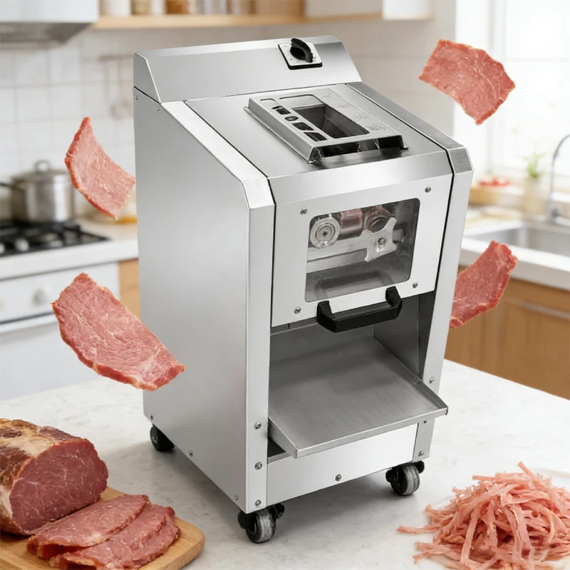 Image of 110V 220V Multifunktions-kommerzieller Fleischschneider für frisches Fleisch, Gemüseschneider, geschnittene Seide, Edelstahl, Fleischschneider