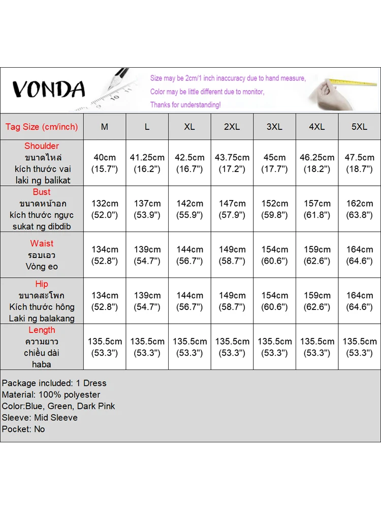 Plus Size VONDA Vintage Maxi Dress Summer Print Party Vestido 2025 Women Bohemian Patchwork Bat-wing Sleeve Sundress Casual Robe