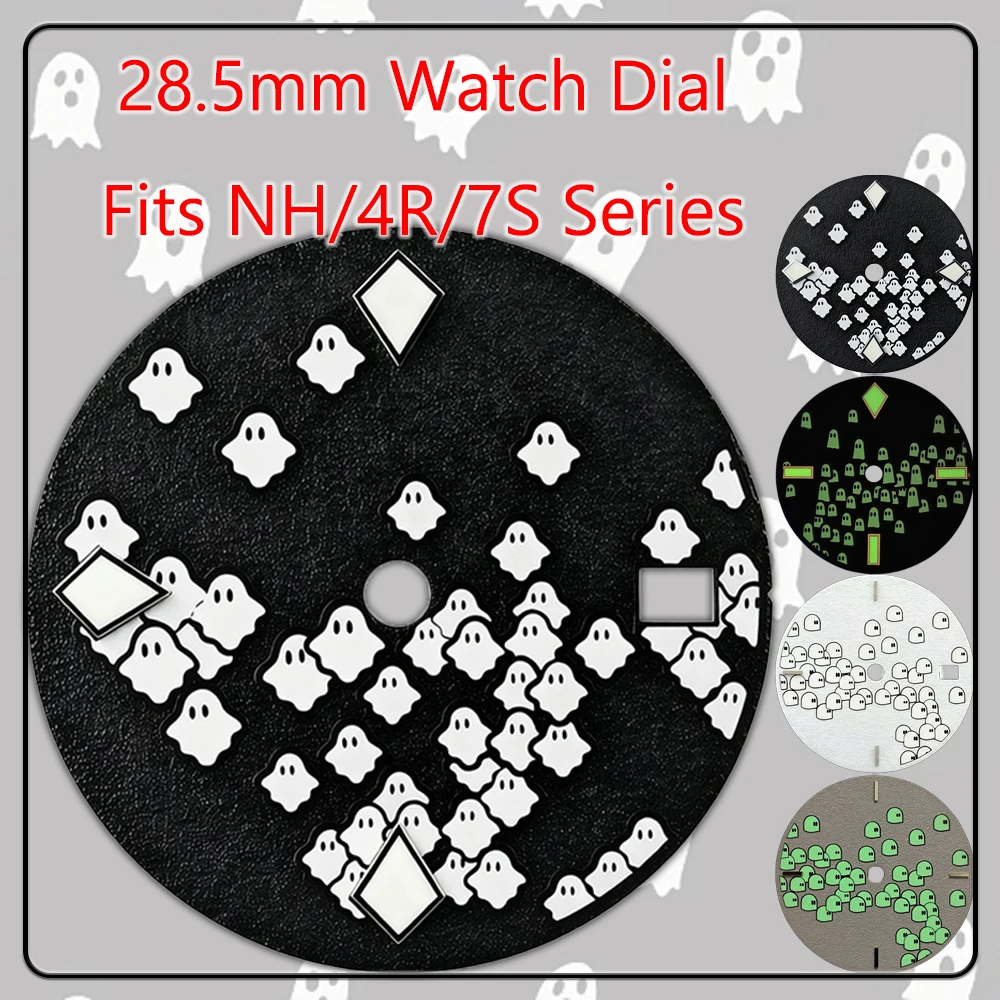 28.5mm Watch Dial Ghost Pattern For NH35 NH36 4R36 Movement Green Lume No Logo 3D Texture Mod Part Watch Accessories