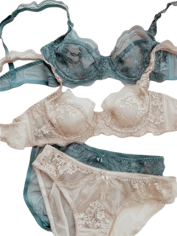 

KUCLUT Feminine Ultra-thin Lace Underwear Bra Set Gathering Steel Rings Top Transparent Large Sizes Lingerie Underpants Suit