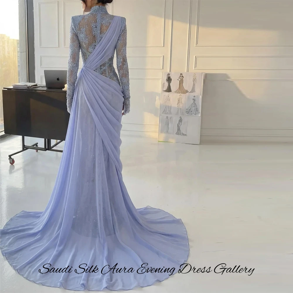 Classic Long Sleeves High Collar Evening Dress Customized Mermaid Appliques Celebrity Gowns High Quality Lace Vestido De Festa image 2