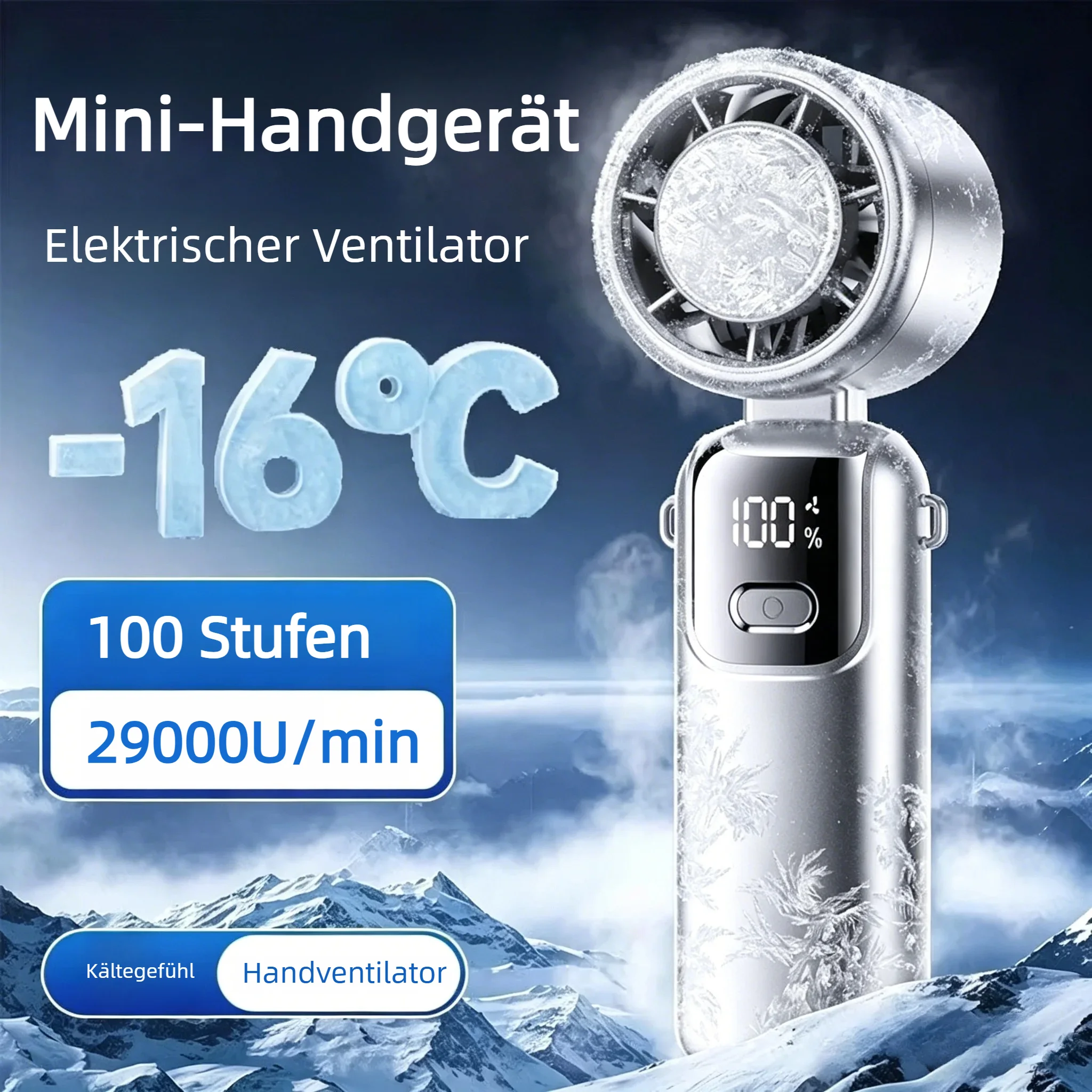 NUOYING Faltbarer Nackenventilator mit Turbofunktion, elektrischer Handventilator mit Kühlpad, tragbar für Büro und Außenbereich