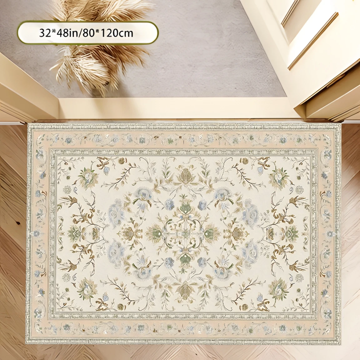 2D Large Rug, European Retro Floral Pattern, French Light Luxury Style, Suitable for Living Room and Bedroom, One-Click Renovation for Autumn and Winter Decoration