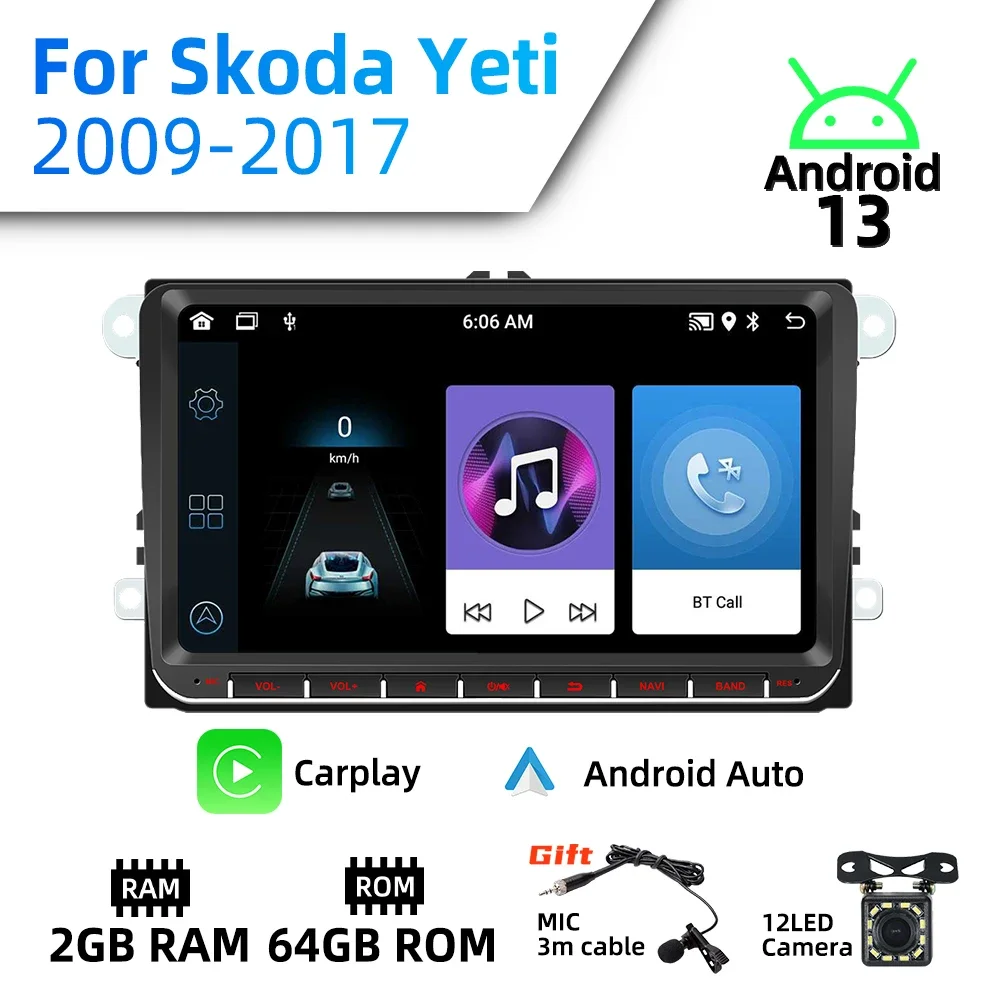 

Android Radio Wireless Carplay Autoradio 9" Screen Stereo 2 Din Car Multimedia for Skoda Yeti 2009-2017 Head Unit GPS Navigation