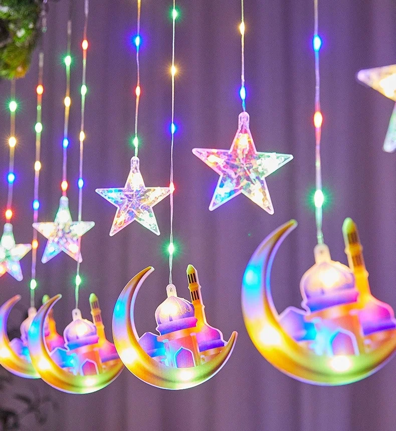 Mubarak Eid al-Fitr Islam Muslim Party Emitting Diode Light Curtain String Window Ramadan Decoration Best Party Decoration