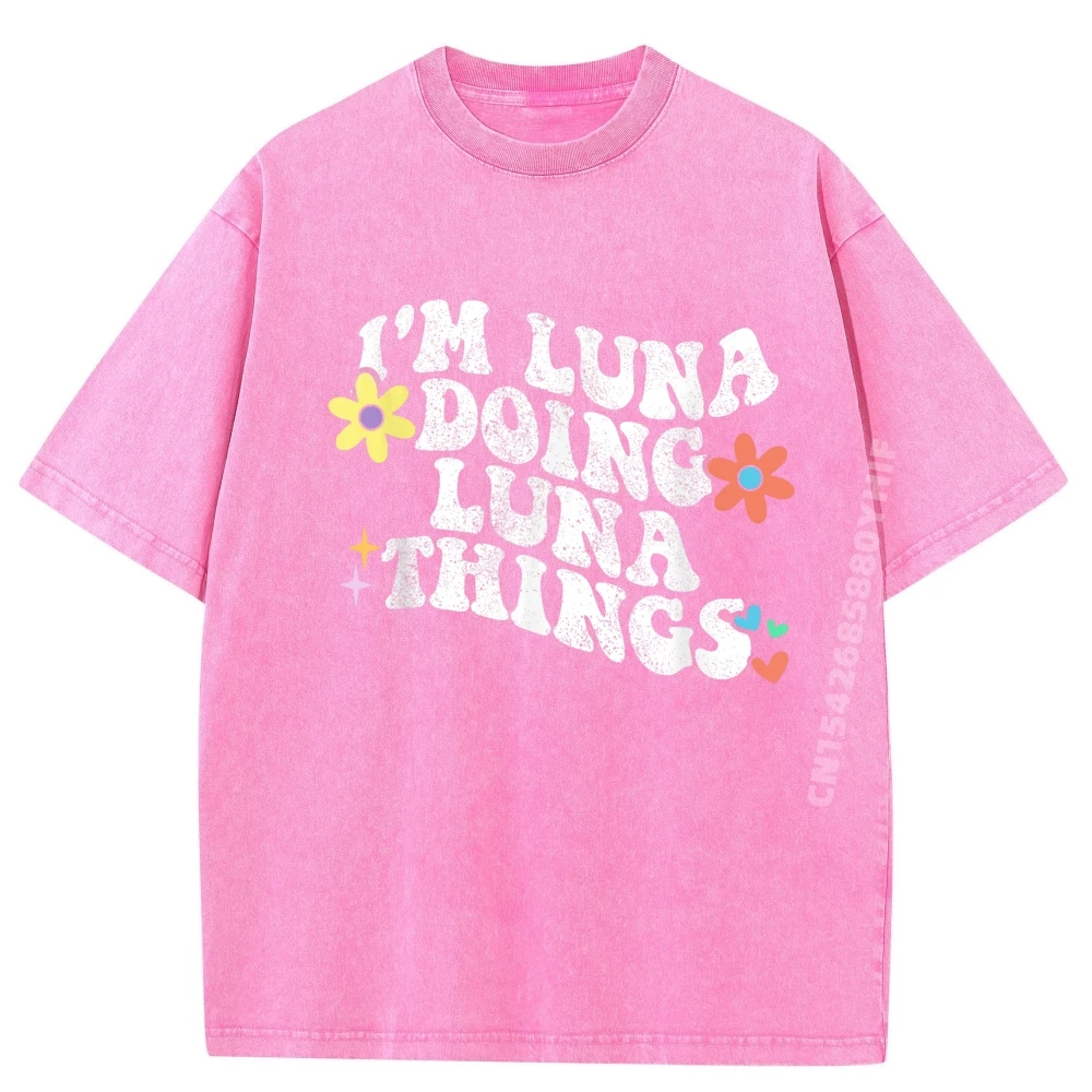 

Washed Short Sleeve Tops Oversized Cotton Female T-shirts Women Retro Groovy Im Luna Doing Luna Things Tshirts Special