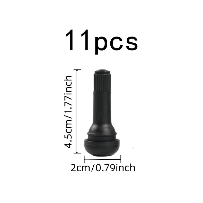 11 pcs Snap-in Tire Valves, Black Rubber Body for Car Tires, Corrosion Resistant Core great for Motorcycle Tires