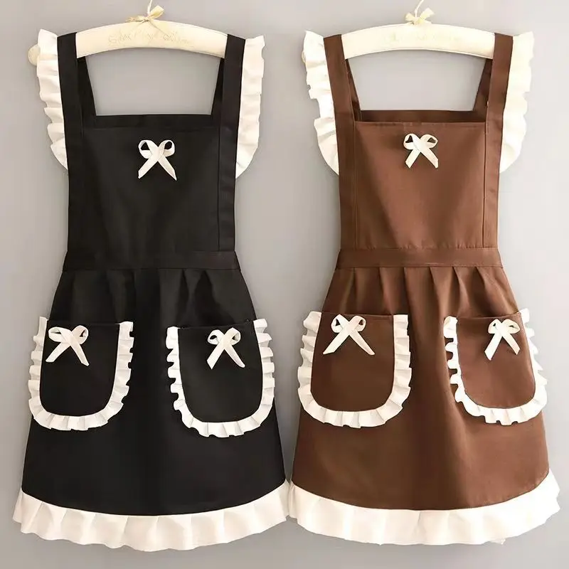 

Cute Japanese Maid Outfit with Shoulder Straps Apron Home Kitchen Dining Room Waist Circumference Work Clothes