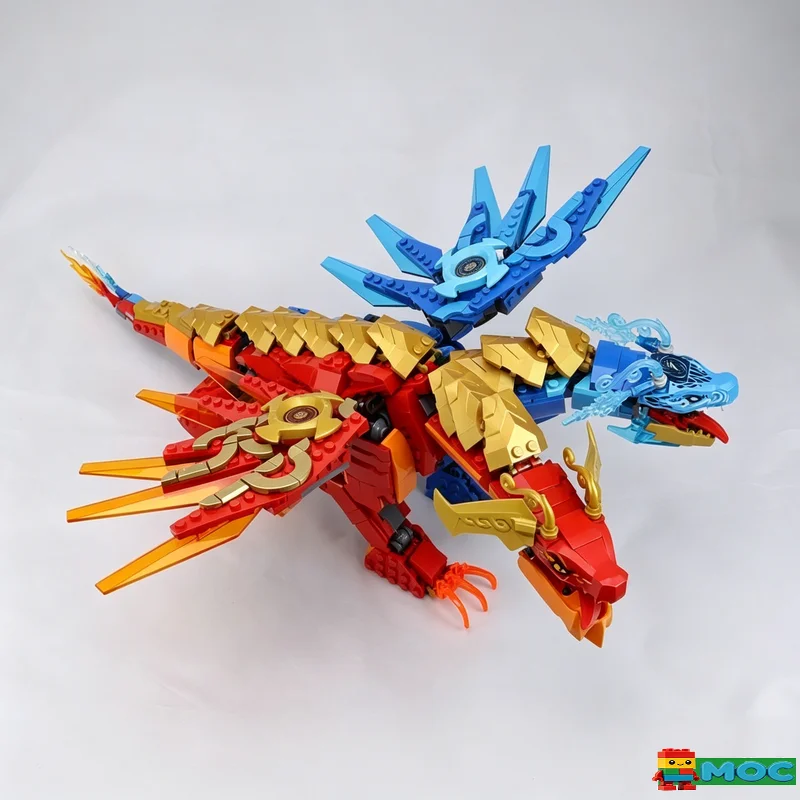 1980 Pcs Dual Elementals Dragon Moc Building Blocks Model DIY Assembly Educational Toy Customize Creative Display Popular Gifts