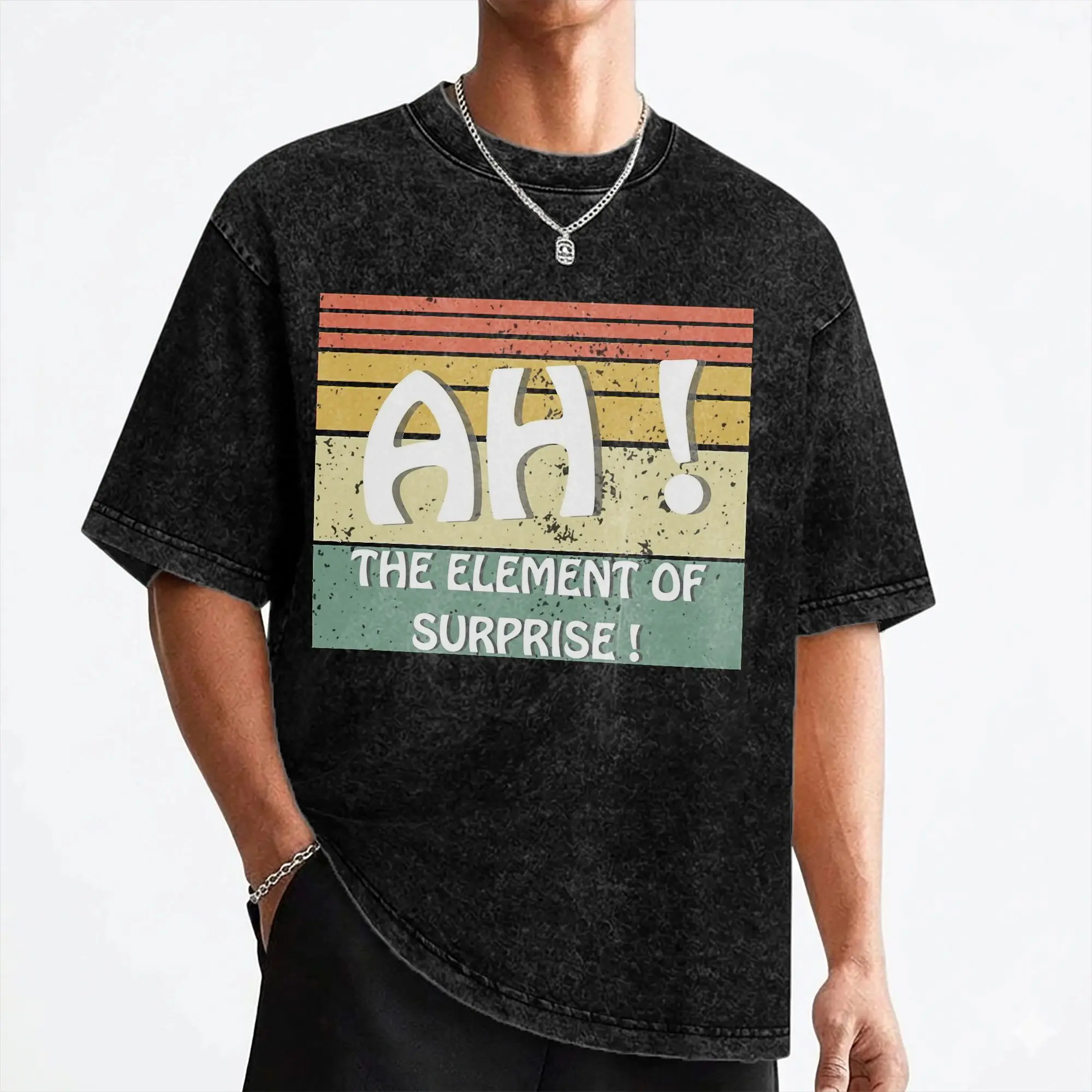 Ah! The Element Of Surprise T Shirts Hip Hop Washed Cotton Harajuku T-Shirts Vintage Men Women Tops Streetwear Summer Tee Shirt