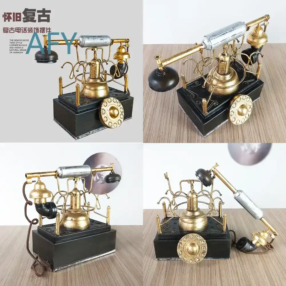 Retro Telephone Model Decorative Ornament for Home Desktop Jewelry Display Wrought Iron Industrial Style Film Prop Vintage
