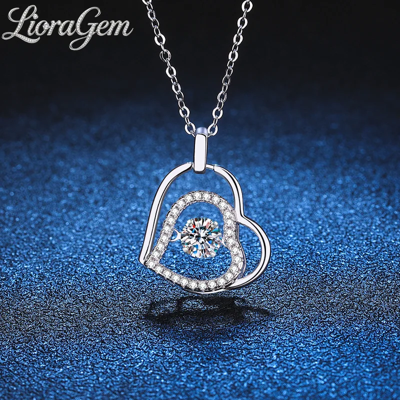 LioraGem Heart-to-heart Sparkling Diamond Pendant for Women, Moissanite Necklace Valentine's Day Gift Platinum PT950 Stamp