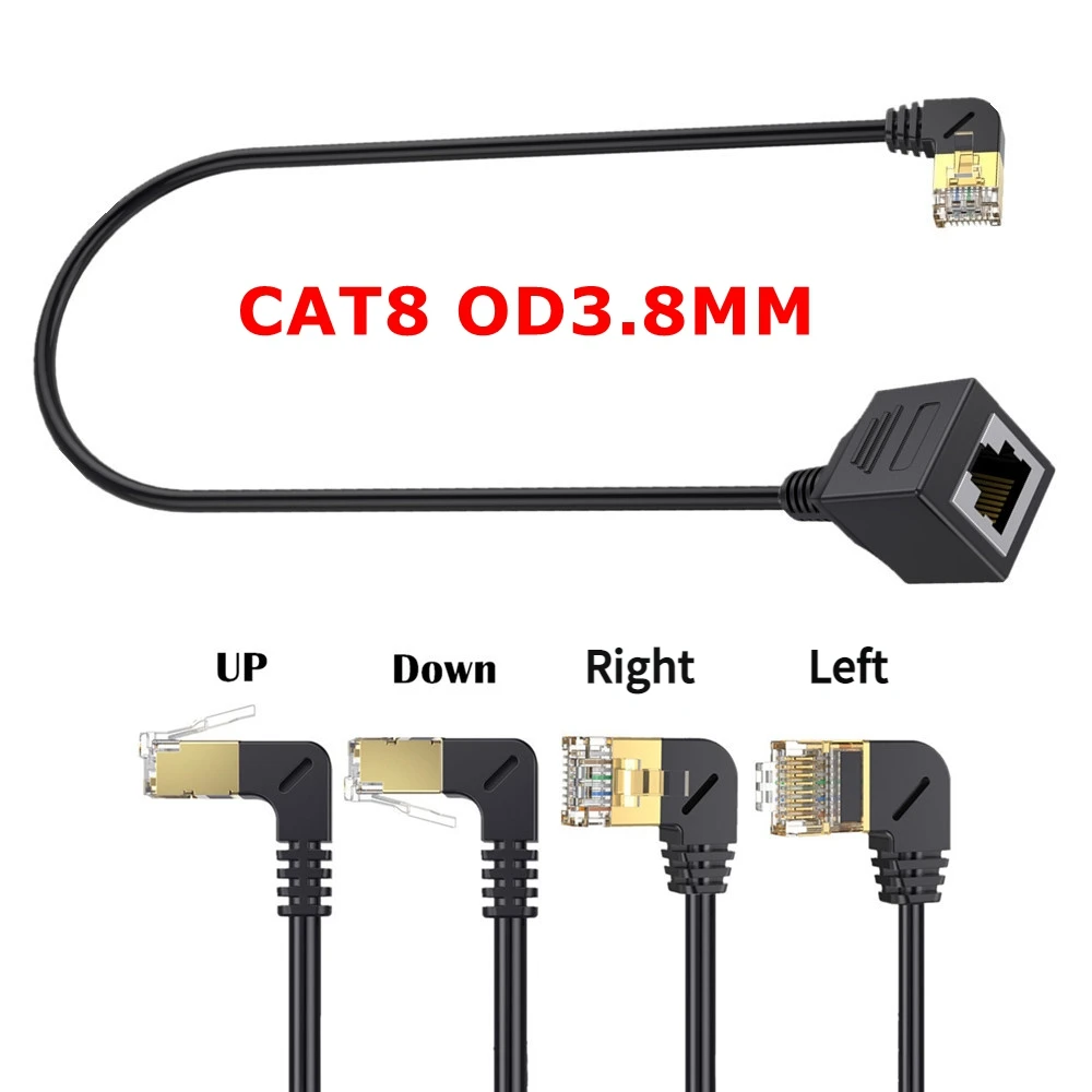 50CM Up Down Left Right RJ45 CAT8 Cable Ethernet Cat 8 40Gbps 2000MHz Lan Cable Internet Network PS4 Router Modem Cat7 Thin Cord