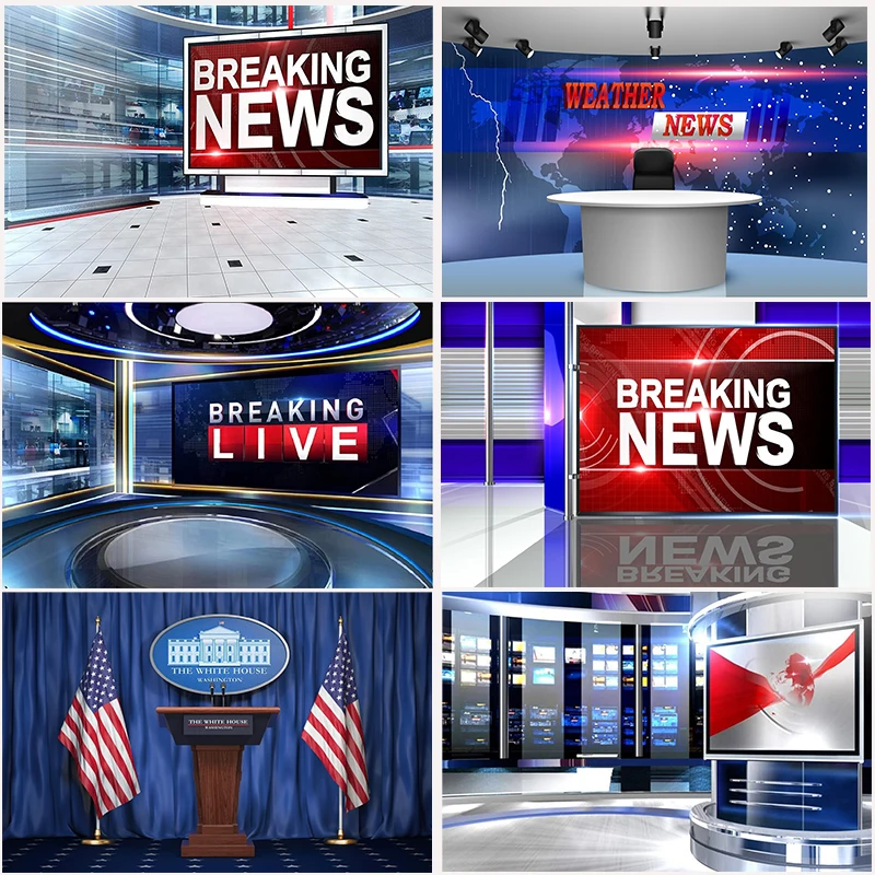 Breaking News Backdrop News Broadcast Hall Media Room Live Broadcast News News Report Studio TV Show Newscaster Newsman Photocal