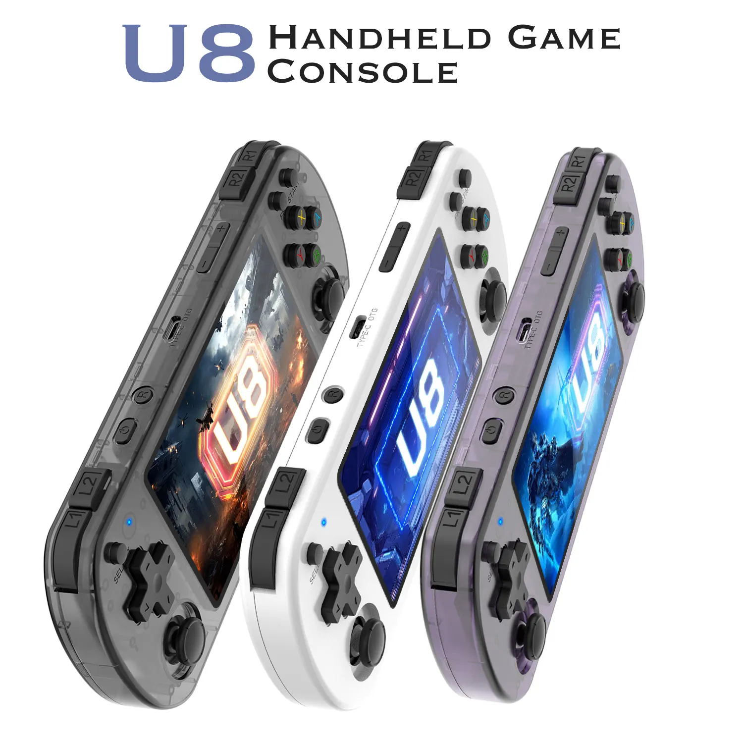 Open Source U8 Retro Handheld Game Console 4.0" IPS Screen Linux System Portable Pocket Video Player 64GB/128GB R36S landscape