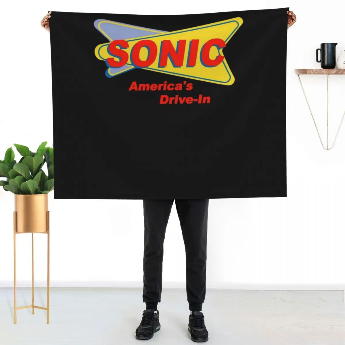 Camiseta roja con logotipo de comida rápida de Sonic America's Drive-in, manta de franela suave y cálida