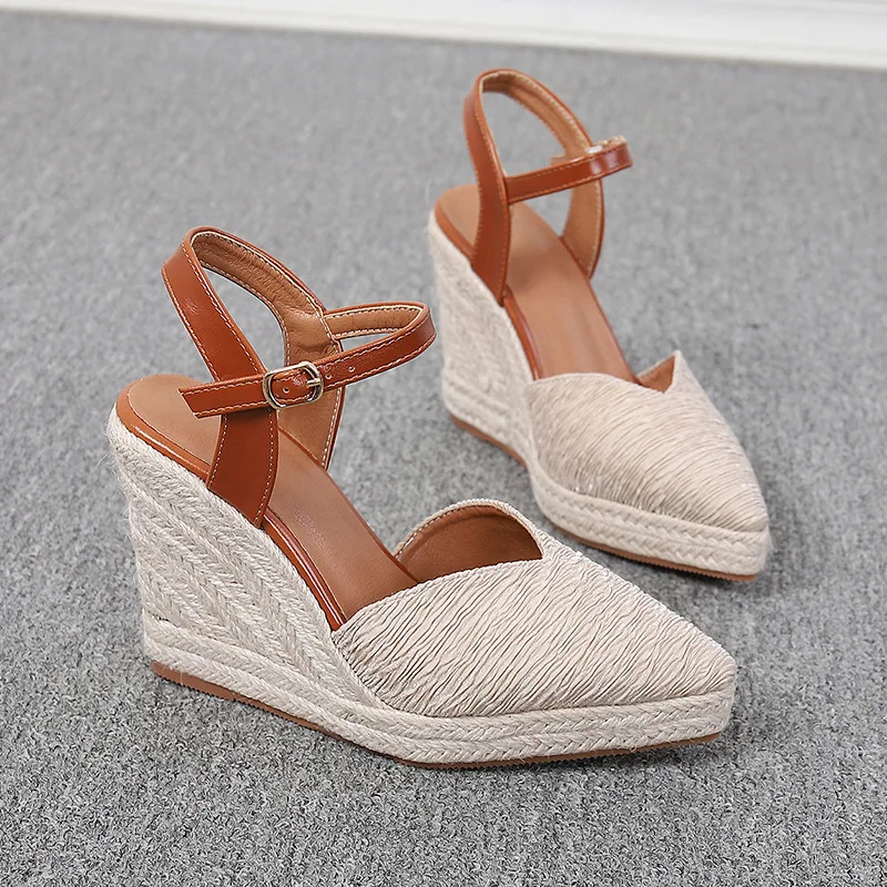 High Heel Sandal for Women Round Toe Low-Heeled Shoes With Strap Clogs Wedge Large Size Shallow Mouth High-heeled Low-heeled Clo