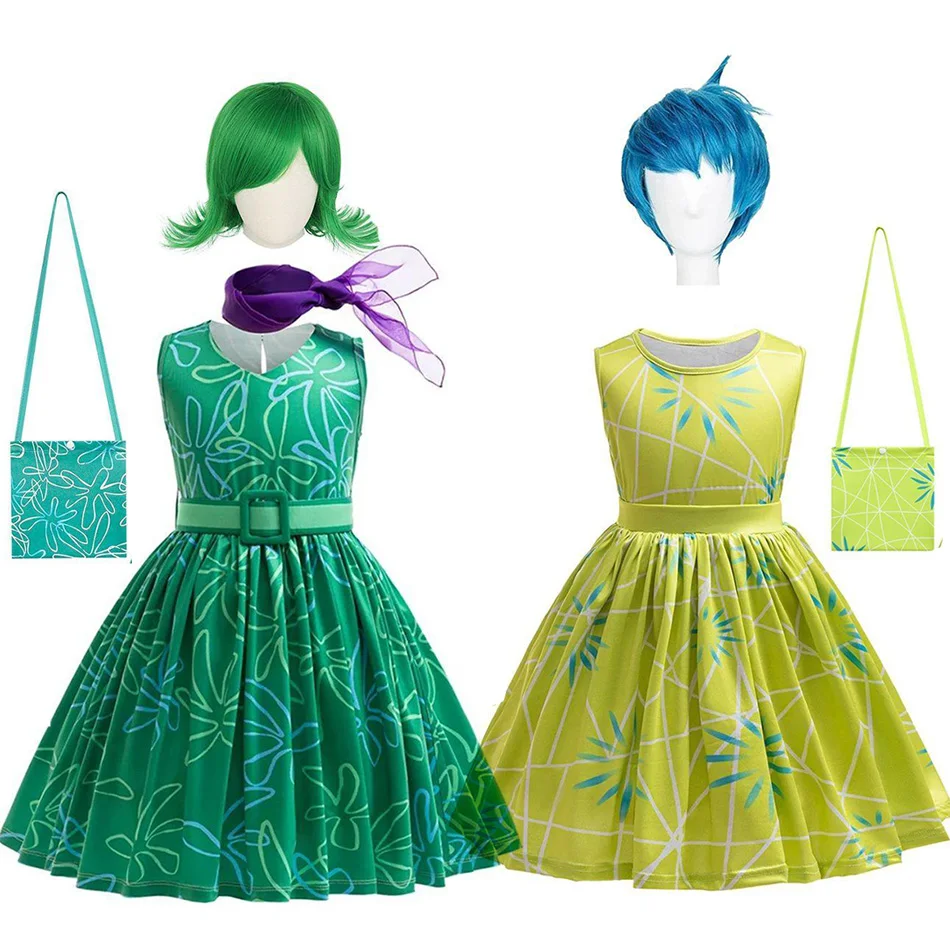 Joy Costume Children Green Printed Polyester Dress Halloween Party Costume for Girls Cute Cartoon Style Cosplay Wear