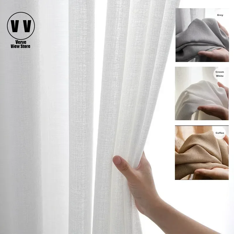 

Thicken Privacy Coffee Grey S Folds Waves White Sheer Window Curtain for Living Room Linen Like Tulle Cortinas Bedroom Kitchen