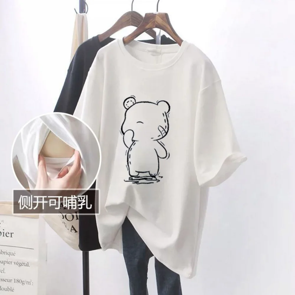 2024 Short Sleeve Cotton Nursing maternity T-shirt Fashion Print Maternal Woman Breastfeeding Clothes Top Tees pregnancy