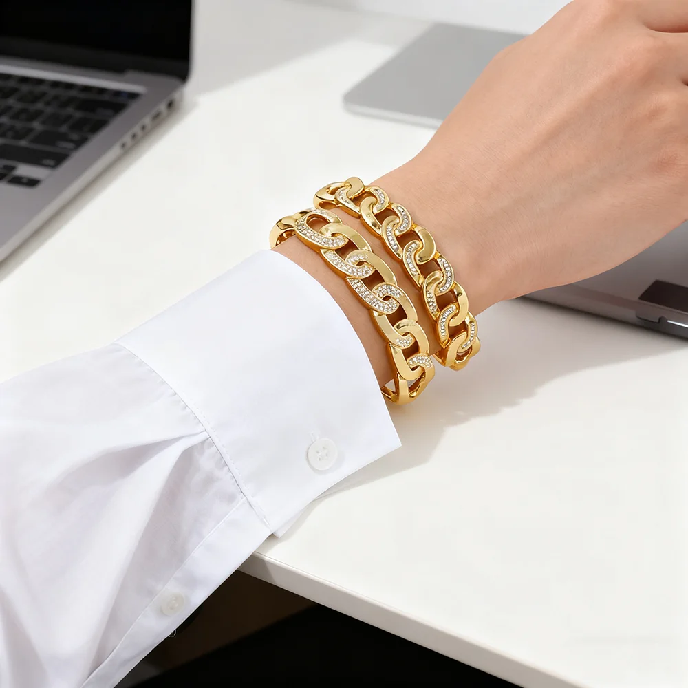 

personalized stainless steel bracelets ring gold-plated steel zircon bracelet jewelry sets daily wear High Temperament bracelet