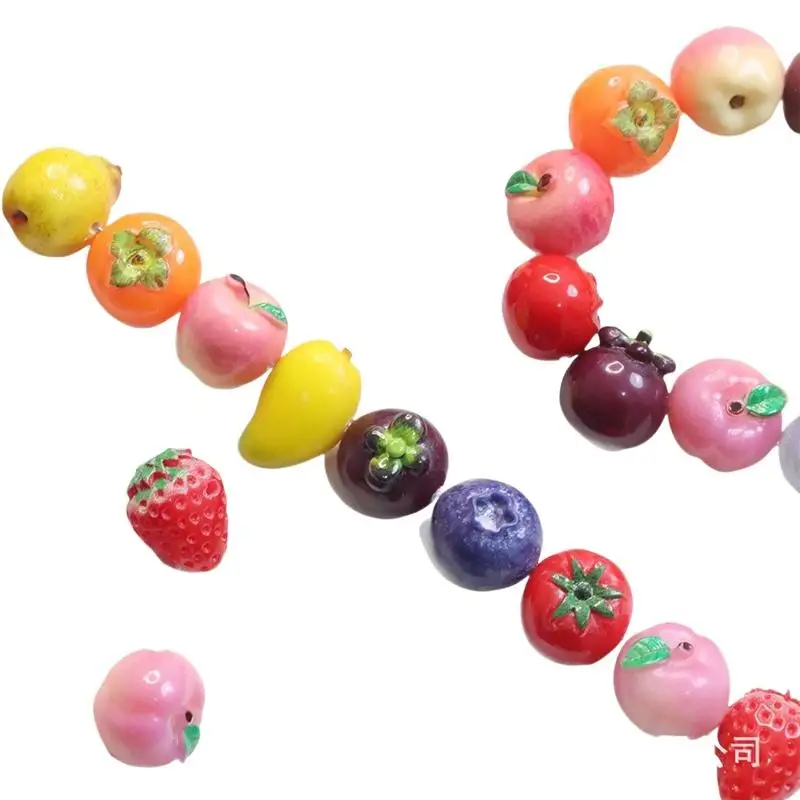 5 Stück bunte, realistische, fruchtförmige, lose Perlen mit glänzender Oberfläche für die Herstellung von DIY-Armbändern und Halsketten – Detail 8