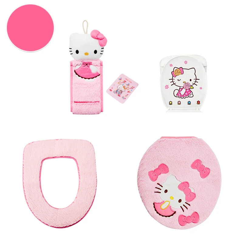 Nowy Kawaii Hello Kitty pluszowe mata toaletowa antypoślizgowe maty podłogowe Cartoon Kt kuweta pokrywa Pad uchwyt na papier łazienka przeciwpoślizgowe dywan