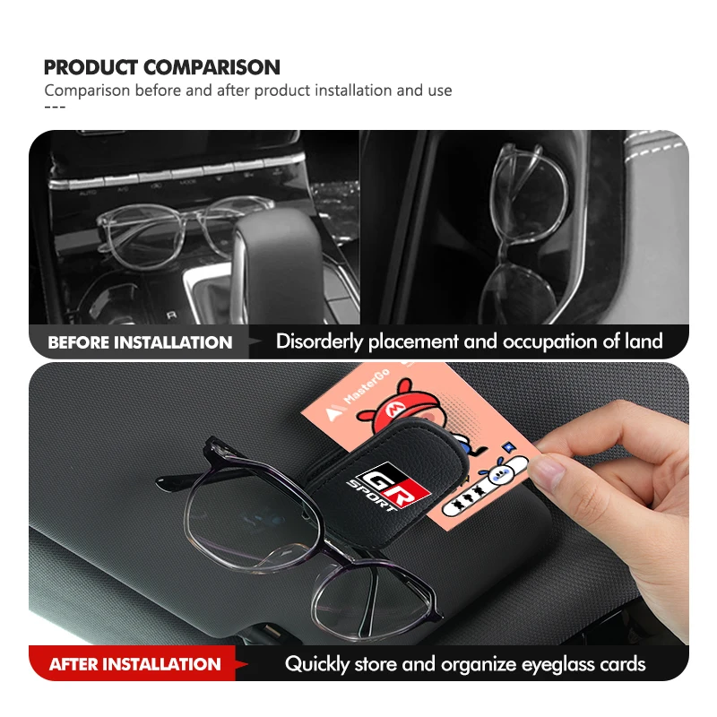 For Toyota Car Mounted Sun Visor Glasses Clip Leather Eyeglasses Storage GR Sport Gazoo Racing Yaris 86 Corolla Hilux Supra view 3