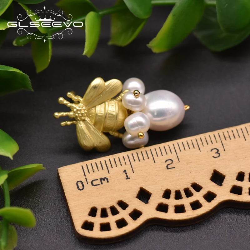 GLSEEVO Natural Freshwater Pearl Bee Drop Earrings For Women Anniversary Handmade Personalized Style Jewelry GE0990C