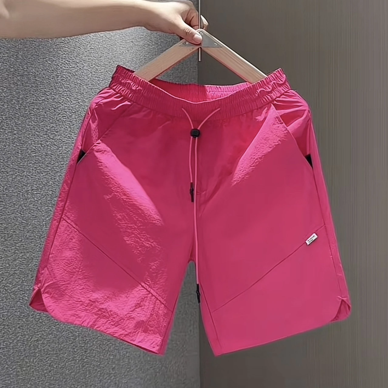 

Men's Summer Ice Silk Qui Dry Breathable Me orts Faion Simple Color Casual Five-Quarter Beach Mid-Pants
