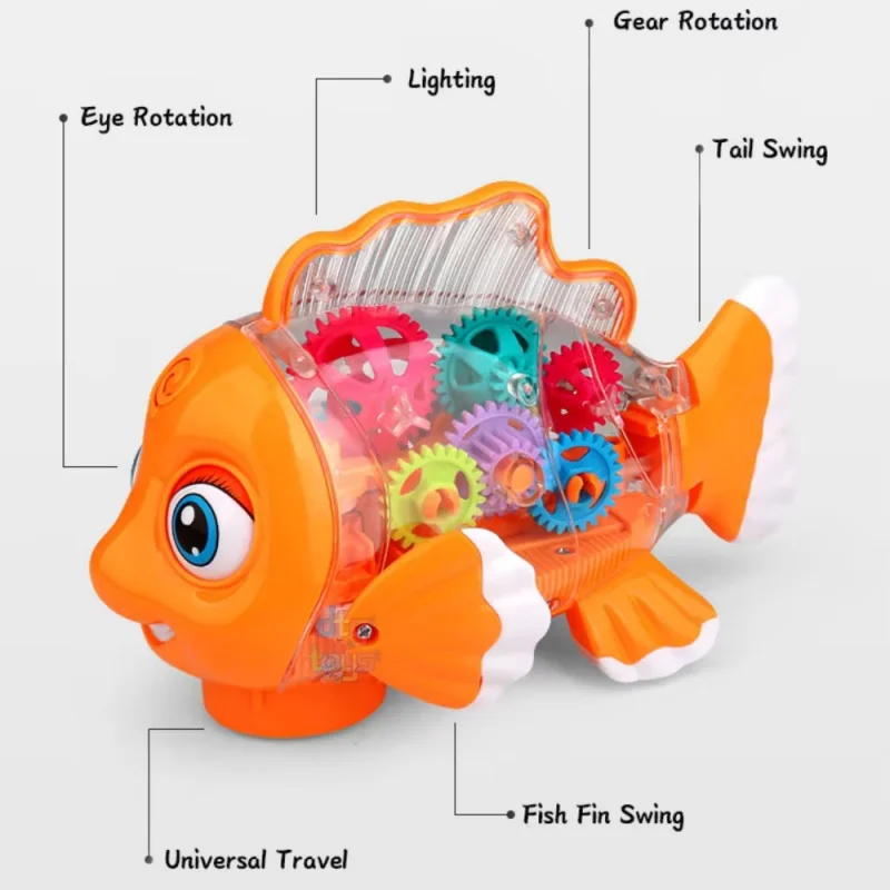 Giocattolo universale per altalena da passeggio Musica elettrica trasparente Luce lampeggiante Giocattolo per bambini Elettrico trasparente Gear Pesce incandescente Giocattoli musicali