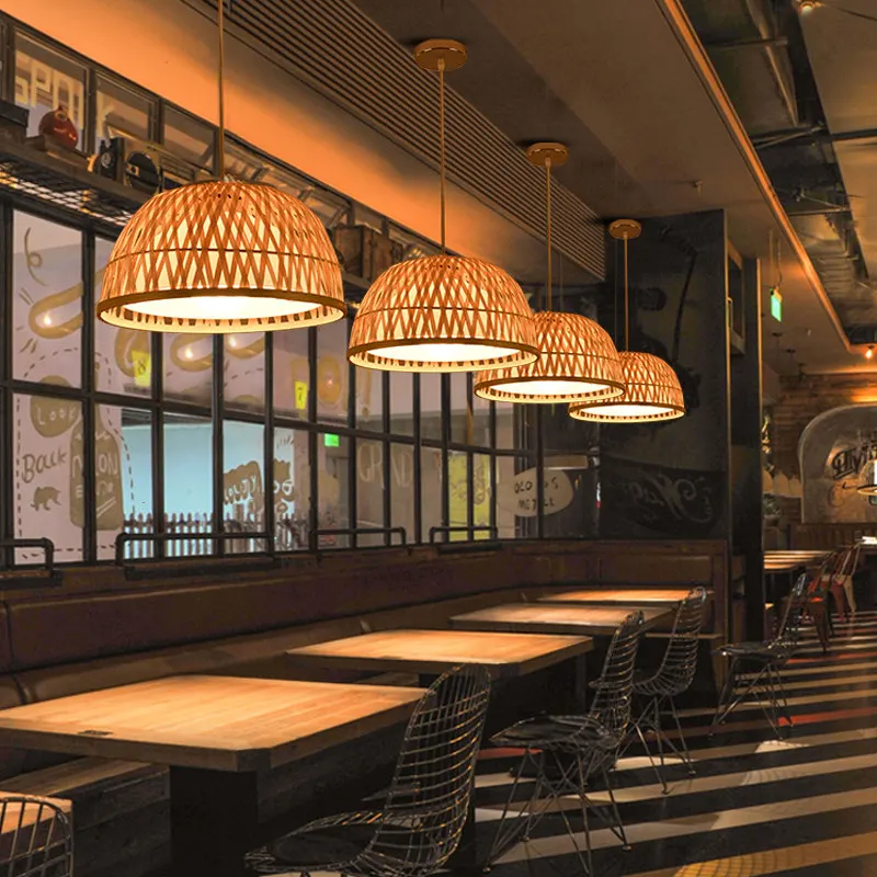 Chinese Pastoral Retro Bamboo Hat Chandelier Restaurant Bamboo Antique Straw Hat Agritainment Pendant Creative Hanging Lamp