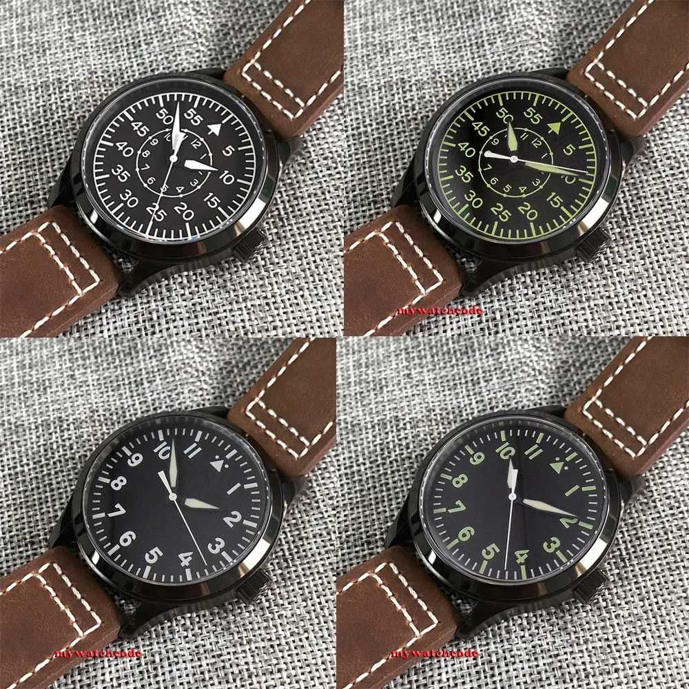 Reloj Automático de aviador para hombre, reloj piloto de 42mm, cristal de zafiro plateado/PVD, caja Miyota8215 NH35, movimiento luminoso, esfera