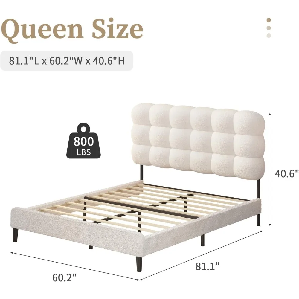 Bed Frame with Upholstered Headboard, Platform Bed with Strong Wooden Slats Support, Two Bed Forms Design