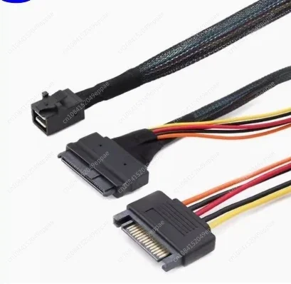 4X Built-in 12G Mini SAS HD to U.2 / SFF-8643 to SFF-8639 Cable 0.5M with 15-Pin SATA Power Supply, Suitable for U.2 SSD