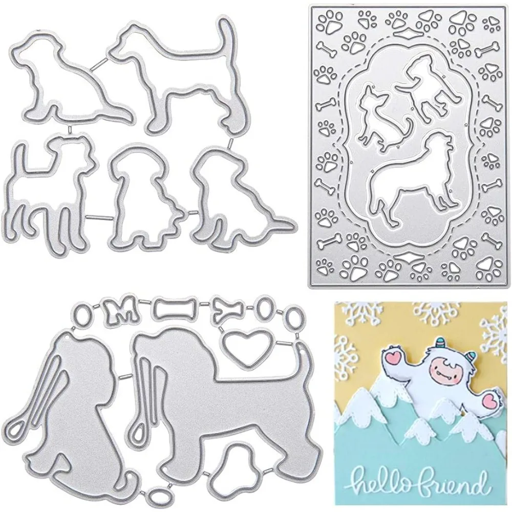 

3pcs Metal Frame Cutting Dies Dog Bone Dog Paw Print Carbon Steel Embossing Stencil Template Mould for DIY Card Making Scrapbook