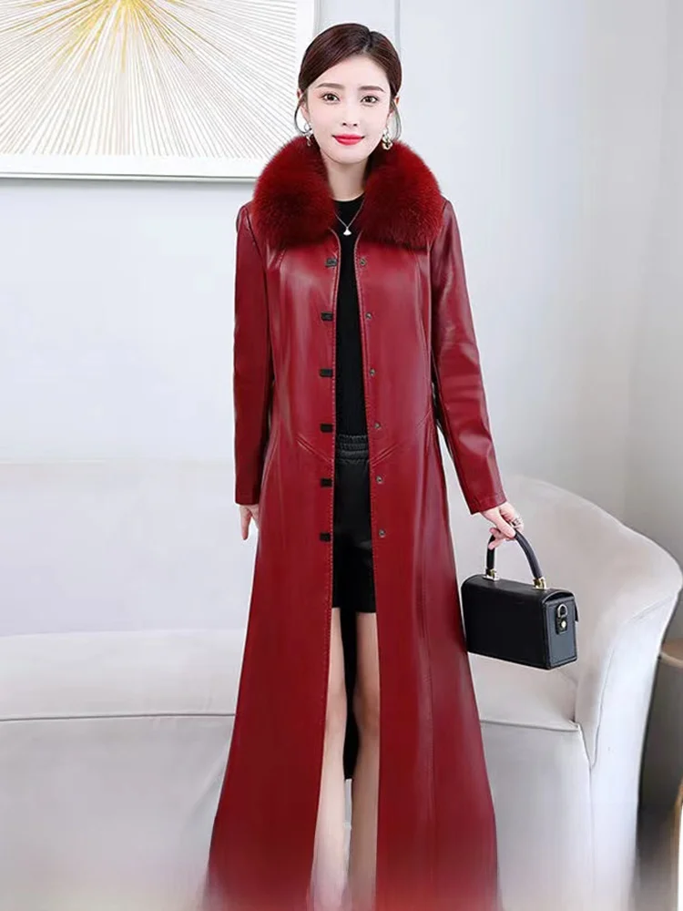 

Ning Genuine eepskin Leather Jaet Women's Mid-Length Coat 2025 Spring Autumn New Sle Faionable Fur Coat