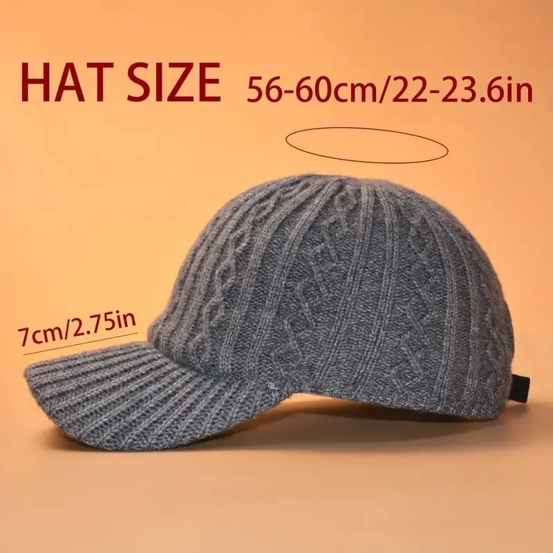 Warm Adjustable Chic Knit Baseball Cap for Women - Elegant Floral Design Visor Hat for Autumn & Winter Outdoor Activities