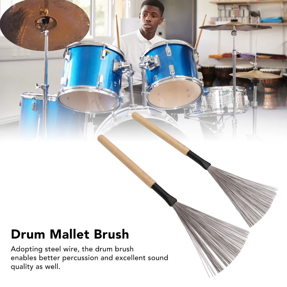 Kép 5: Hordozható Acél wire​ Dob ecsettel Fa- handle​ ​wood színben ​percussion tool​ ​performance accessory​ ​percussion Munkaeszköz kit​