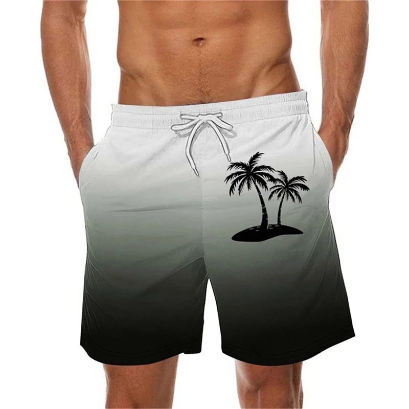 

Men's Casual Shorts Palm Tree Print, Summer Thin Dry Fast Beach Pants, Ombre Black White Lightweight Holiday Loungewear