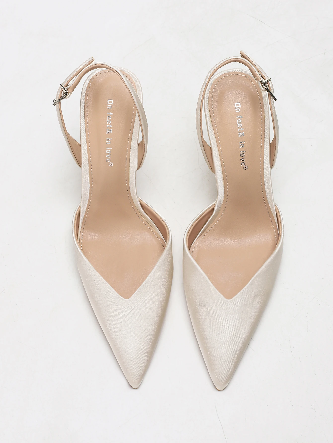Women's Ivory Satin Pointed-Toe Slingback Heeled Sandals