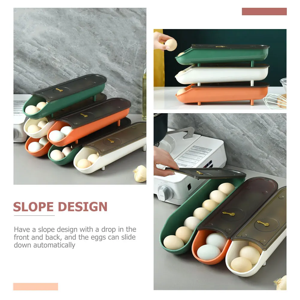 

3pcs Auto Sliding Egg Holder For Refrigerator Stackable Egg Storage Container Durable Plastic Organizer Bins With Month Day