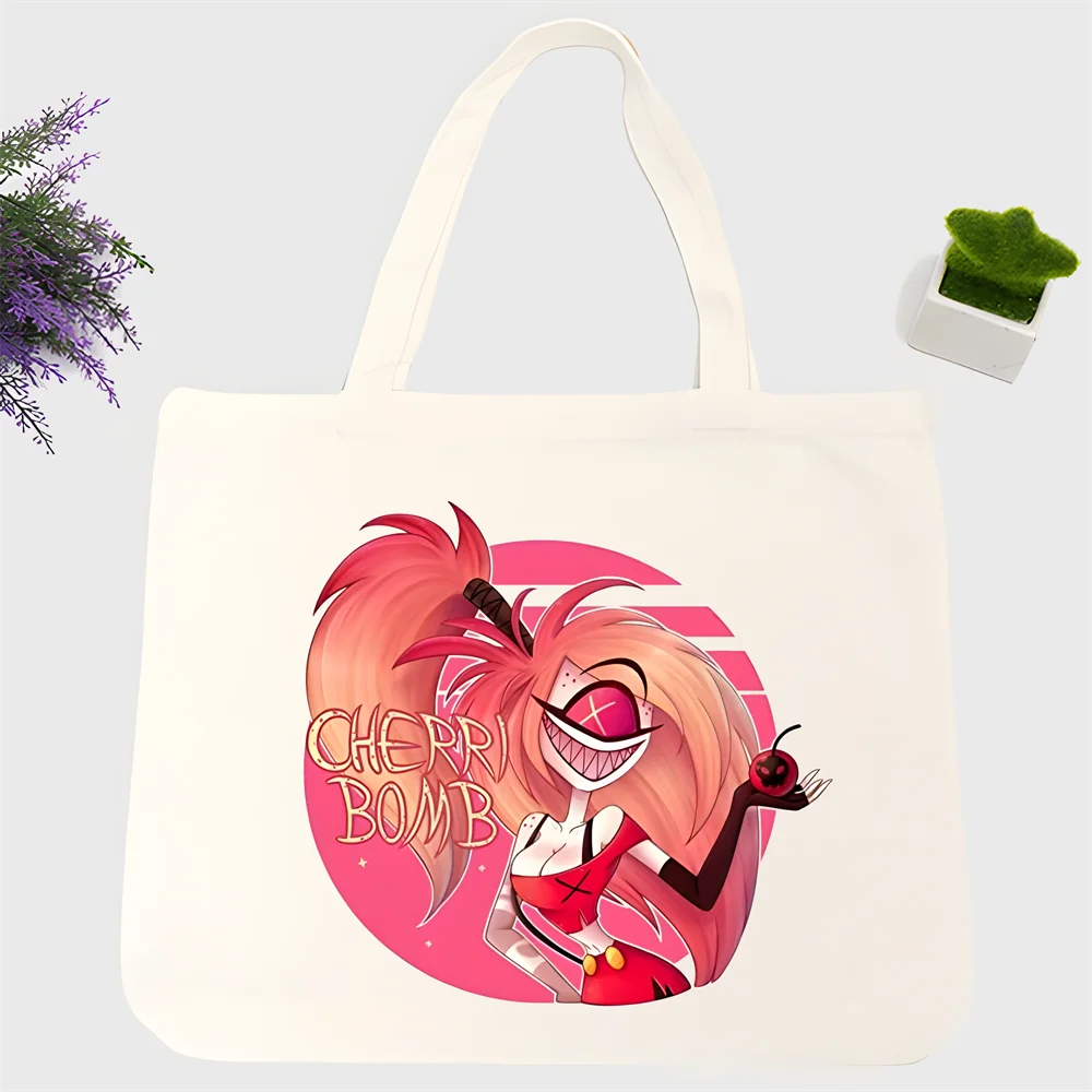 Hazbin Hotels Comedy Angel Dust Canvas Shoulder Bag Customize Handbag Ladies Casual Tote Large Capacity Reusable Shopping Bag